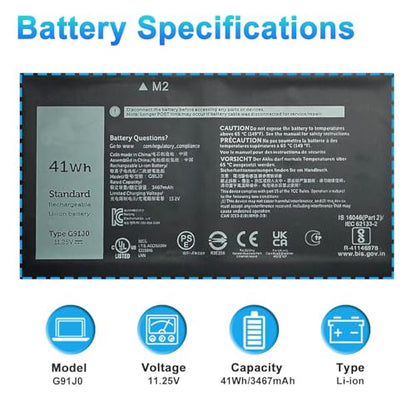 41Wh G91J0 Laptop Battery for Dell Latitude 3520 3420 3320 3330 Inspiron 3510 3511 3515 5310 5410 5418 5510 5515 5518 14 Plus 7420 7415 2-in-1 Vostro 5620 5625 Series JGCCT N9XX 0PG8YJ FH3K2 - size: 8.39*3.5*0.22inch G91J0