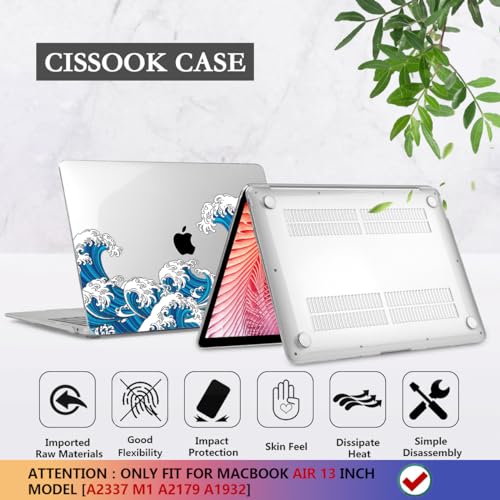 CISSOOK Compatible with MacBook Air 13 inch M1 Case A2337 A2179 A1932 | 2021 2020 2019 2018, 4in1 Set Hard Shell Case Keyboard Cover Screen Protector for MacBook Air 13.3 inch, Ocean - color: Great Wave