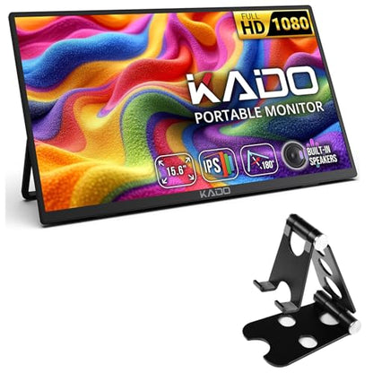 Kado 15.6" FHD Portable Monitor for Laptop Aluminum Foldable Set, 1080p Second Display IPS 1920x1080 HDMI USB-C Laptop Screen Extender, 180° Kickstand for PC, Mac, Dex, Tablet, Xbox, PS4/PS5, Switch