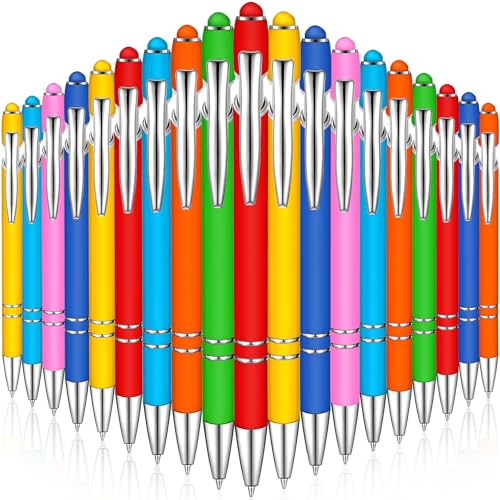 Zonon 38 Pieces Rubberized Ballpoint Pen with Stylus Tip Stylish Metal Pen Capacitive Styli with Soft Rubberized Grip, Black Ink for Most Devices(Chic Colors) - color: Chic Colors