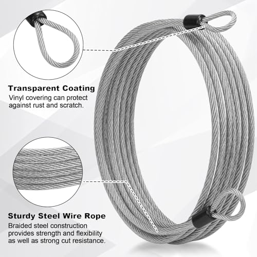 12 Pack Security Cable Luggage Lock with Loops 15 ft 3mm Braided Steel Coated Bike Cable Wire Double Loop Anti Theft Safety for U Lock, Padlock and Disc(Clear) - color: Clear, size: 15 Feet