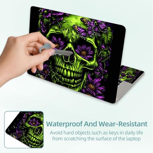 Universal Laptop Skin Decal, 3-Piece Vinyl Protector for 12 13 14 15.6" Notebook, Waterproof Anti-Scratch, Easy Trim & Bubble-Free Finish, Skull with Flowers and Butterflies - color: Skull with Flowers and Butterflies
