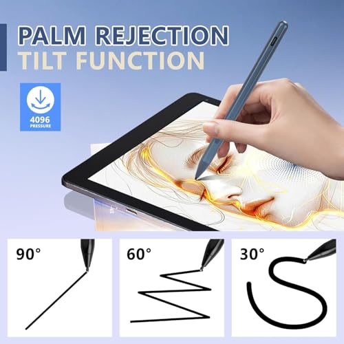 Active Pen, Stylus Pen for Touchscreen Laptop with 4096 Pressure Levels, Rechargeable Digital for Drawing and Writing with Palm Rejection (Blue) - color: Blue
