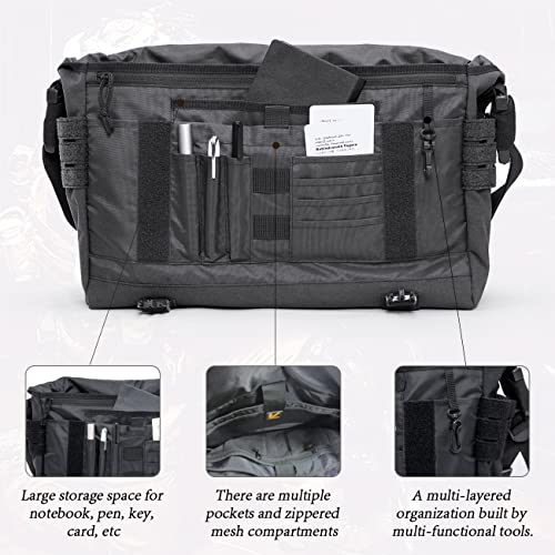 Messenger bag Laptop bag Briefcase Molle system Tactical style Detachable shoulder strap Shoulder Bags - color: Jet Black