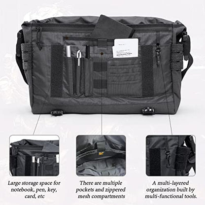Messenger bag Laptop bag Briefcase Molle system Tactical style Detachable shoulder strap Shoulder Bags - color: Jet Black