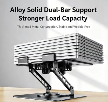 Aluminum Rotatable Laptop Stand | Dual Cooling Fans, Height Adjustable - color: Silver