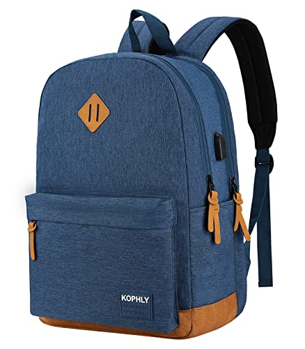 Lightweight Laptop Backpack with USB Charging Port for Men and Women, Double Layers Backpack for College, Work, Travel, Casual(Navy Blue) - color: Navy Blue and Brown
