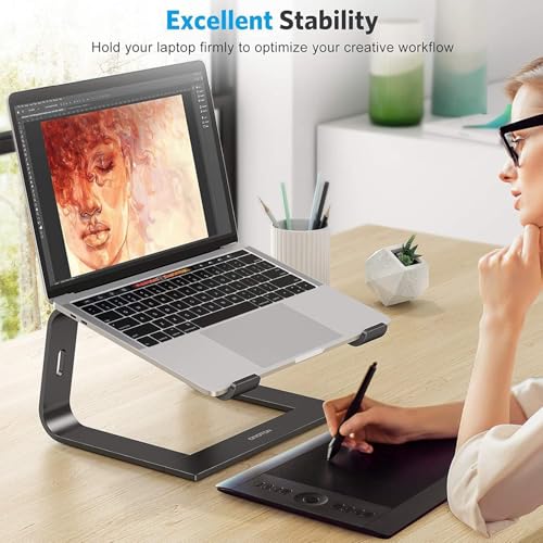OMOTON Laptop Stand, Detachable Mount for MacBook Air/Pro Dell HP Black | 11-17" Laptop Holder for Desk, Notebook Computer Mount, Lightweight Cooling for Desk, Ergonomic Home Office - color: Black