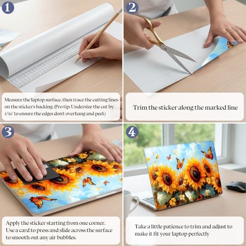 Universal Laptop Skin Sticker Decal,15.6 Inch Laptop Vinyl Cover for 13" 14" 15.6" Laptop,Scratch-Resistant Waterproof Protector Wrap,Reusable with Wrist Pads,Sunflower Butterfly Field - color: Sunflower Butterfly Field