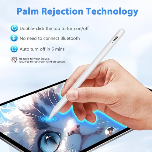 Stylus Pen for iPad A16 11th/10th Palm Rejection & Fast Charging Stylus Pen 2025-2018 Stylus Pencil for Apple iPad 11th/A16/10/9/8/7/6th,Pro 12.9/11/13 inch M4,Air M2/M3/5/4/3,Mini A17/5th/6th - color: White