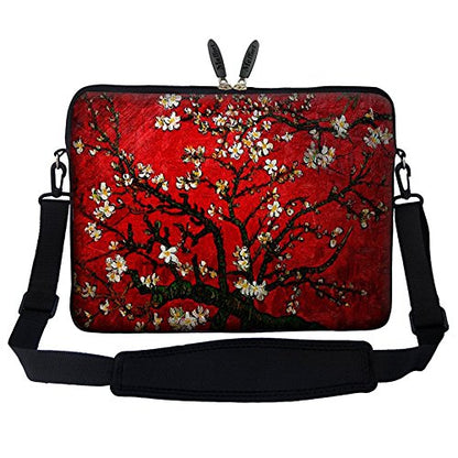 Meffort Inc 14 14.1 Inch Neoprene Laptop Sleeve Bag Carrying Case with Hidden Handle and Adjustable Shoulder Strap (Vincent Van Gogh Cherry Blossom) - color: Vincent Van Gogh Cherry Blossom