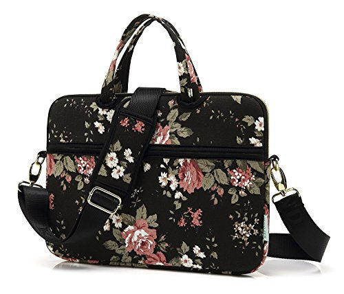 Black C Rose Patten water resistant Laptop Shoulder Messenger Bag Case Sleeve for 14 Inch 14.1 Inch Laptop,Laptop Briefcase - color: Black C Rose, size: 14-14.1 Inch
