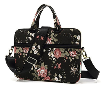 Black C Rose Patten water resistant Laptop Shoulder Messenger Bag Case Sleeve for 12 Inch 13 Inch Laptop,Laptop Briefcase - color: Black C Rose, size: 13-13.3 Inch