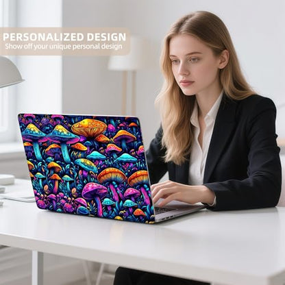 Universal Laptop Skin Sticker for 12/13/14/15.6 Inch Laptops, Reusable Vinyl Laptop Decal Cover, Waterproof Scratch Resistant Notebook Skin with 2 Wrist Pads,Colorful Mushrooms - color: Colorful Mushrooms