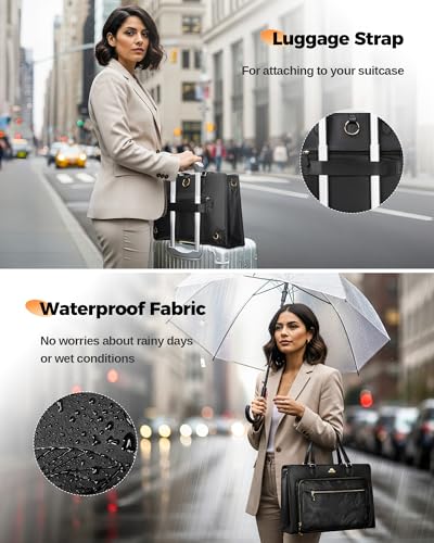 MATEIN Convertible Briefcase Backpack for Women, 15.6 Inch Leather Tote Bag | Fits 15.6" Laptop, 3 in 1 Purse Shoulder Teacher Bag, 2 pcs set, Waterproof, Accordion File Organizer, for Work College