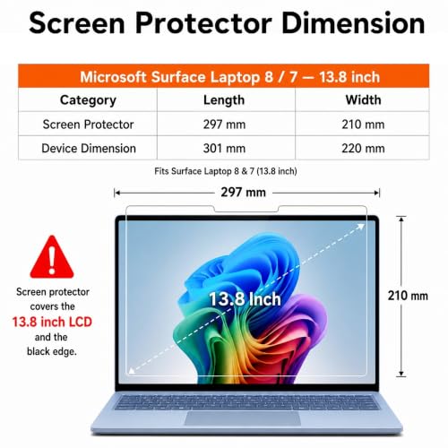 Megoo ArmorShield Screen Protector for Surface Laptop 8/ Laptop 7 13.8" | 9H Tempered Glass Protective Film, Scratch Resistant, Reinforced Protection, Anti-Fingerprint, 2 Pack - size: Surface Laptop 13.8"