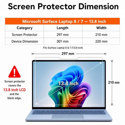Megoo ArmorShield Screen Protector for Surface Laptop 8/ Laptop 7 13.8" | 9H Tempered Glass Protective Film, Scratch Resistant, Reinforced Protection, Anti-Fingerprint, 2 Pack - size: Surface Laptop 13.8"