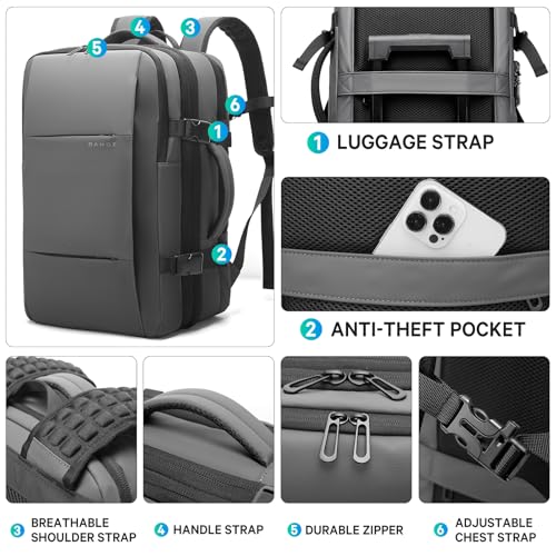 BANGE Backpack with Anti-Theft Vacuum Compression Travel Backpack,Expandable Backpacks with Pump for Airplanes - color: Grey