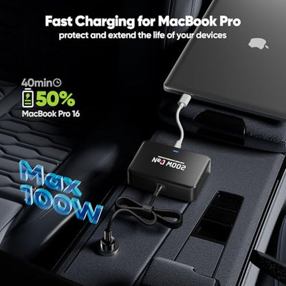 USB C Car Charger, 200W GaN 6-Port USB C Car Charger for MacBook Pro/Air, Dell/Lenovo Laptop, PD3.0/PPS for iPhone 17/16/15 Series, iPad, Samsung Galaxy S25 Ultra / S24 Series and More