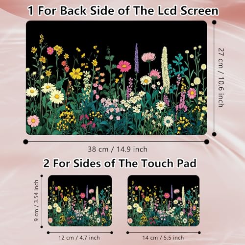 Laptop Skin Sticker Decal 12" 13" 13.3" 14" 15" 15.6",Waterproof Scratch Resistant Vinyl,Reusable Easy to Apply,for MacBook HP Dell Notebooks Netbooks Laptop,2 Wrist Pads,Black Wildflower - color: Black Wildflower