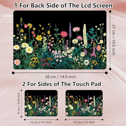 Laptop Skin Sticker Decal 12" 13" 13.3" 14" 15" 15.6",Waterproof Scratch Resistant Vinyl,Reusable Easy to Apply,for MacBook HP Dell Notebooks Netbooks Laptop,2 Wrist Pads,Black Wildflower - color: Black Wildflower