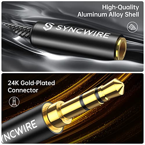 Headphone Splitter, Syncwire Nylon-Braided 3.5mm Extension Cable Audio Stereo Y Splitter (Hi-Fi Sound), Male to 2 Ports Female Headset Splitter for Apple, Samsung, Tablets & More (No Mic) - color: Black