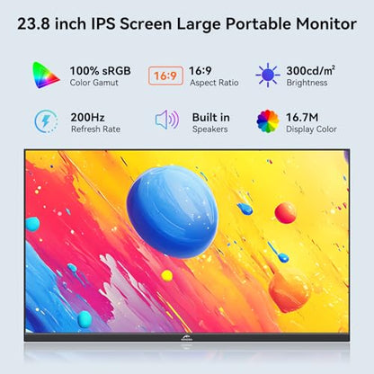 Kenowa 23.8" Large Portable Monitor 200Hz FHD 1080P IPS Freesync USB-C HDMI External Gaming Monitor with Dual Speakers Adjustable Stand, Second Display for Laptop Phone PC Computer Mac Xbox PS4 - size: 23.8"200Hz
