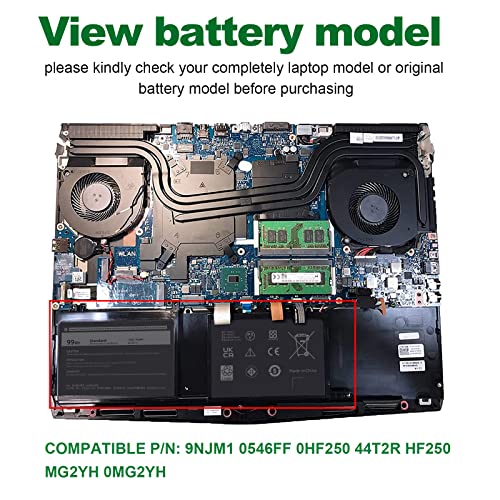 Fancy Buying 9NJM1 44T2R MG2YH Laptop Battery for Dell Alienware 15 R3 R4 17 R4 R5 Series P31E P69F P31E001 P31E002 P69F001 P69F002 HF25D 01D82 546FF 0546FF HF250 0HF250 0MG2YH - size: 11.55*4.19*0.51inch