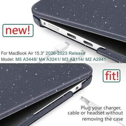 Clear Glitter Case for MacBook Air 15 Inch M5 M4 M3 M2 (2026-2023) A3448 A3241 A3114 A2941, Protective Hard Shell Cover Compatible with Touch ID & Liquid Retina Display - Star Black - color: Star Black