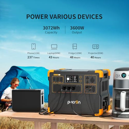 PECRON Portable Power Station 3072Wh E3600LFP, 5x3600W AC Outlets Power Station, LiFePO4 Battery Backup Expanded to 18.43kWh, Fast Charging Solar Generator for Home Use, RV, Camping, CPAP, Emergencies - style: E3600LFP