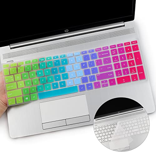 2PCS Keyboard Cover for HP Laptop 15.6 15-dy 15-dw 15-bw 15-bf 15-bs 15-cb 15-cc 15-cd 15-cs 15-da 15-ef Series, HP Envy 17.3 17-by 17-bs 17-ca 17-by1053dx/by2053c/by3051cl/by3613dx 17-bs011dx/bs049dx - color: Rainbow+Clear