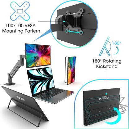 Kado 15.6-Inch 75Hz Portable Monitor, FHD 1080p USB-C mini-HDMI IPS Display | 45W Reverse Charging Gaming Monitor Built-in Speakers, Second Display Kickstand for Laptop PC Phone Mac Xbox PS4/PS5 Switch - style: FHD 72% sRGB