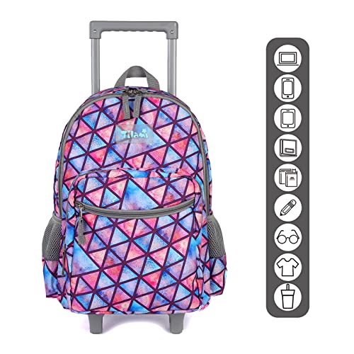 Tilami Rolling Backpack 18 inch Double Handle Wheeled Boys Girls Travel School Children Luggage Toddler Trip - color: Triangle Pink