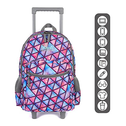 Tilami Rolling Backpack 18 inch Double Handle Wheeled Boys Girls Travel School Children Luggage Toddler Trip - color: Triangle Pink