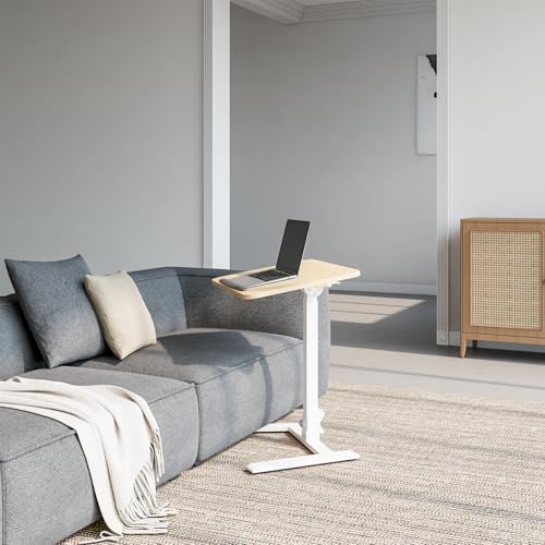 alawooder 25" Mobile Folding Desk: Pneumatic Sit-Stand, No Assembly | 29-42" Height Adjustable Rolling Laptop Desk, Hidden Wheels, 0-90° Tilt Top. Ideal for Home Office, Craft & Study. - color: Beige