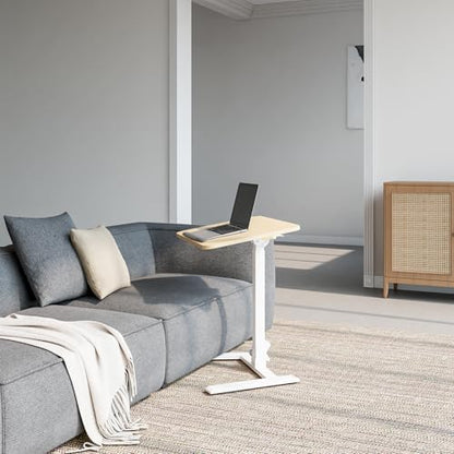 25" Mobile Folding Desk: Pneumatic Sit-Stand, No Assembly | 29-42" Height Adjustable Rolling Laptop Desk, Hidden Wheels, 0-90° Tilt Top. Ideal for Home Office, Craft & Study. - color: Beige