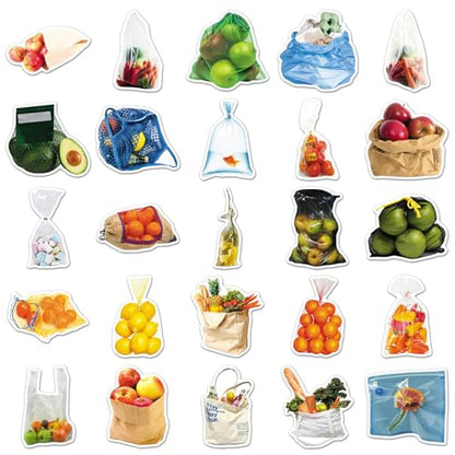 50 Pcs Bagged Food -Fruit and Vegetable Stickers Pack - Cute Cartoon Produce Decals in a Bag for Kids Learning, Kitchen Labels, Healthy Eating - Teacher & Parent Supplies (Bagged Food) - color: Bagged Food