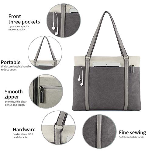Laptop Tote Bag for Women, 15.6 Inch Work Bag with Laptop Compartment and Zipper, Canvas Computer Tote for Teacher - color: Darkgrey