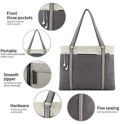 Laptop Tote Bag for Women, 15.6 Inch Work Bag with Laptop Compartment and Zipper, Canvas Computer Tote for Teacher - color: Darkgrey