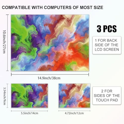 3Pcs Marble Watercolor Laptop Skin Sticker Colorful Universal Removable Vinyl Stickers Fits for 12.1 13 14 15.6 16 Inch Waterproof Notebook Decal Cover Gift - color: red and green