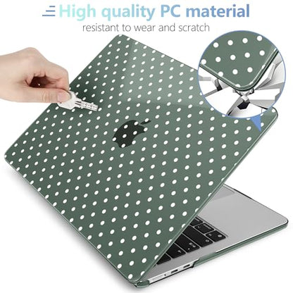MEEgoodo for M5/M4/M3/M2 MacBook Air 15 inch Case 2026 2025 2024 2023, Case Fit Model (A3448/A3241/A3114/A2941) for MacBook Air 15.3 inch, White Polka Dots & Midnight Green - color: White Polka Dots & Midnight Green