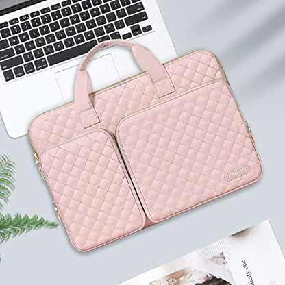 MOSISO 360 Protective Laptop Case 14 inch, 14 inch Laptop Sleeve | Compatible with HP Lenovo Dell ASUS Acer, HP Stream, Dell Latitude,Square Quilted Bag with 2 Pockets&Handle&Belt, Chalk Pink - color: Chalk Pink, size: 14 inch