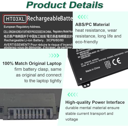 HT03XL L11119-855 Laptop Battery for HP Pavilion 15-CS 15-DA 15-DB 15-DW | 17-by 17-CA 14-CE 14-CF 14-DF Series 15-CS0053CL 15-DW0033NR 15-DA0014DX L11421-542 L11421-2C2 HSTNN-UB7J HT03041XL - size: 7.35*3.5*0.25inch HT03XL