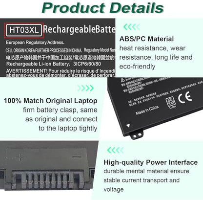 HT03XL L11119-855 Laptop Battery for HP Pavilion 15-CS 15-DA 15-DB 15-DW | 17-by 17-CA 14-CE 14-CF 14-DF Series 15-CS0053CL 15-DW0033NR 15-DA0014DX L11421-542 L11421-2C2 HSTNN-UB7J HT03041XL - size: 7.35*3.5*0.25inch HT03XL