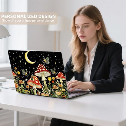 Universal Laptop Skin Sticker for 12/13/14/15.6 Inch Laptops, Reusable Vinyl Laptop Decal Cover, Waterproof Scratch Resistant Notebook Skin with 2 Wrist Pads,Moonlit Mushrooms - color: Moonlit Mushrooms