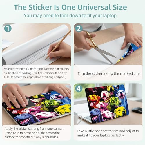 Universal Laptop Skin Decal, 3-Piece Vinyl Protector for 12 13 14 15.6" Notebook, Waterproof Anti-Scratch, Easy Trim & Bubble-Free Finish, Group of Dogs All Different Breeds - color: Group of Dogs All Different Breeds