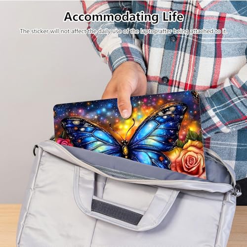 Universal Laptop Skin Sticker with 2 Wrist Pad Skins, Waterproof Scratch Resistant Vinyl Laptop Cover Decal, Cut to Fit for 11–15.6 Inch MacBook HP Dell Lenovo, Rose Blue Butterfly - color: Rose Blue Butterfly