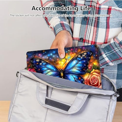 Universal Laptop Skin Sticker with 2 Wrist Pad Skins, Waterproof Scratch Resistant Vinyl Laptop Cover Decal, Cut to Fit for 11–15.6 Inch MacBook HP Dell Lenovo, Rose Blue Butterfly - color: Rose Blue Butterfly