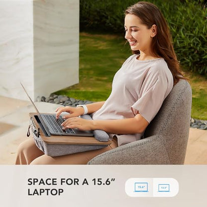 HUANUO Laptop Lap Desk - Portable Lap Desk with Pillow Cushion, Fits up to 15.6 inch Laptop, with Anti-Slip Strip & Storage Function for Home Office Students Use as Computer Laptop Stand