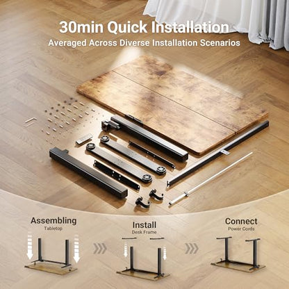 Claiks Electric Height Adjustable Standing Desk, 48x24 Inch, Rustic Brown | Smooth Height Adjustment, 4 Memory Presets, Cable Management Hub&Hook, Stable Steel Frame, 176lbs Capacity, Easy Assembly - color: Rustic Brown, size: 48